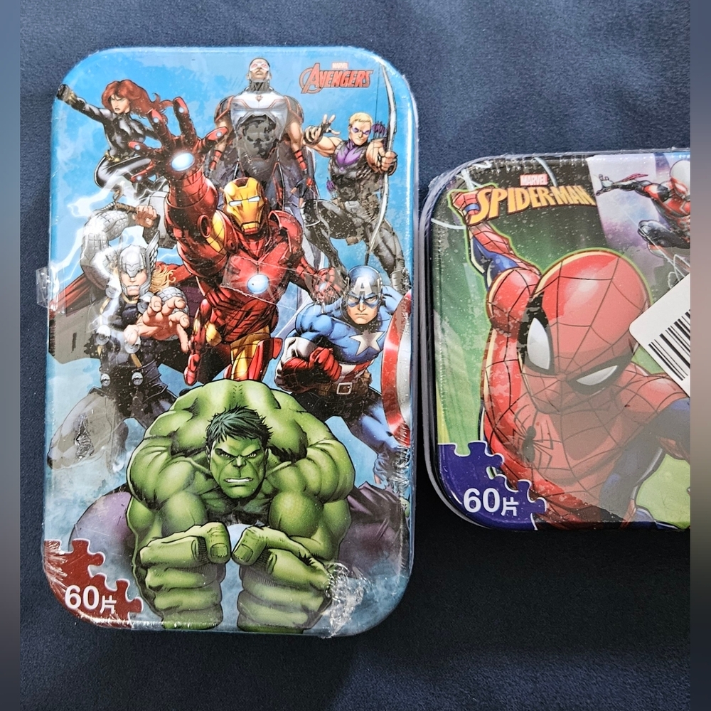Lot of 5 Puzzles, 4 Marvel Avengers and 1 Spider-Man, Brand New, 6x9 Inches.